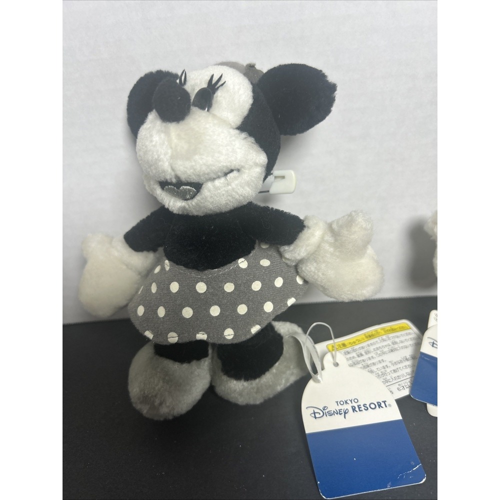 Tokyo Disney Minnie And Mickey Classic Monochrome Plush Beanie"s RARE - Picture 3 of 8